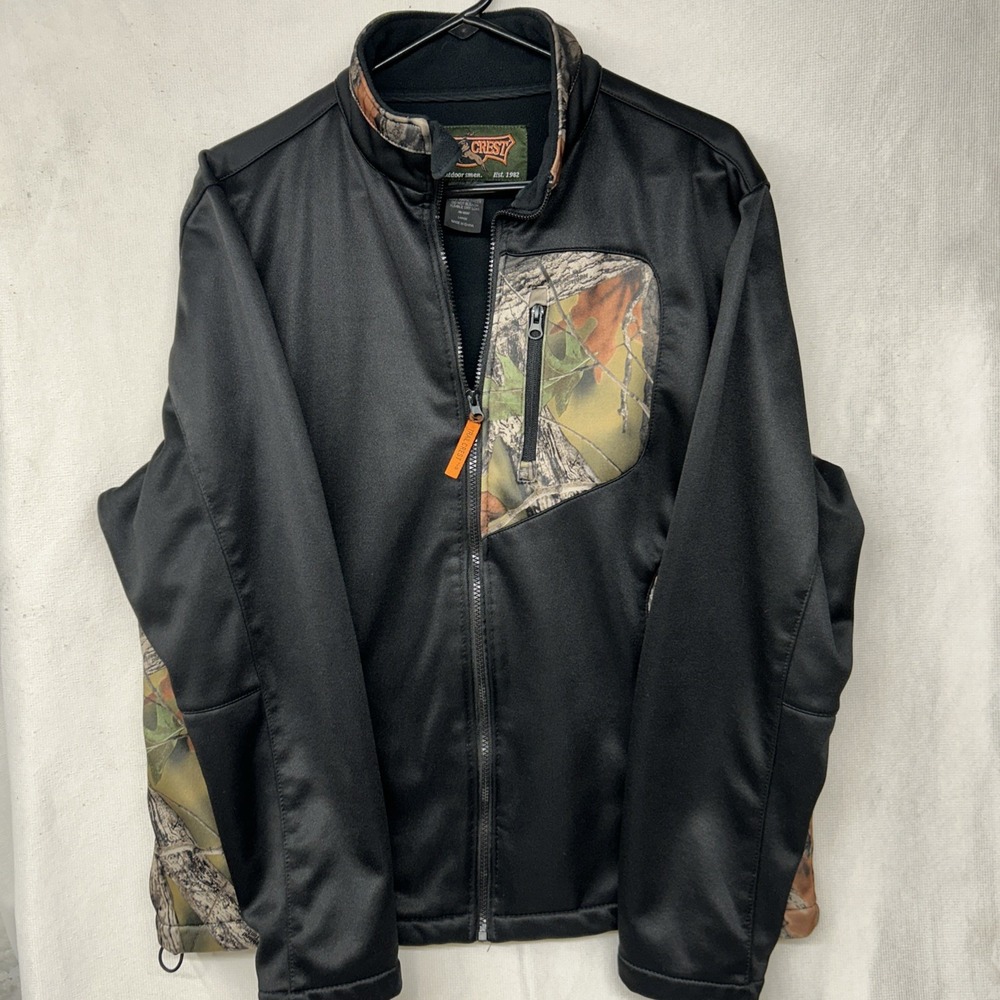 Trail Crest Black Camo Accents Full Zip Men's Large Jacket Fleece Lined Outdoors